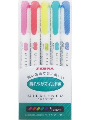 Zebra Mildliner Çift Taraflı İşaretleme Kalemi 5'li Set- (Canlı R