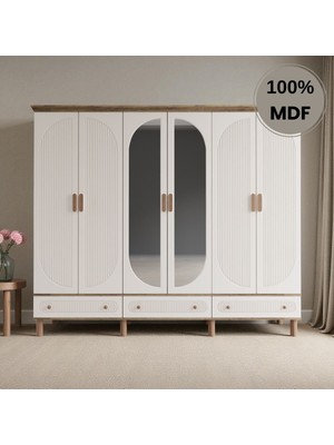 Comiet Sally 6 Kapaklı Aynalı Çekmeceli Mdf Gardırop