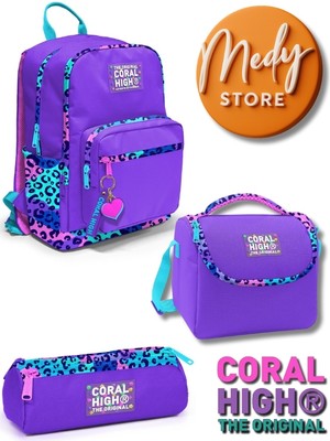 Coral High Mor Leopar Desenli 3’lü Okul Çanta Seti
