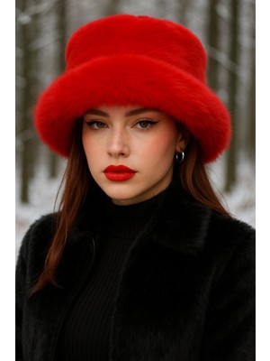 Yake Store  Bordo Kalın Peluş Kalpak Şapka Bere - Sıcak Tutan Şık Dış Mekan Soğuktan Koruma SPK1143 - Kırmızı