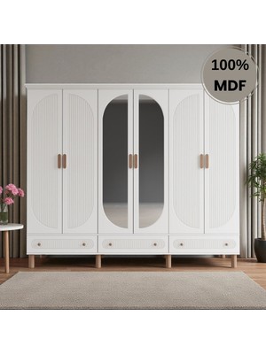 Comiet Sally 6 Kapaklı Aynalı Çekmeceli Mdf Gardırop