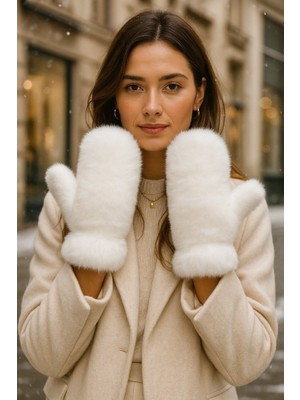 Yake Store  Kadın Bej Peluş Eldiven ELD32 - Ekru