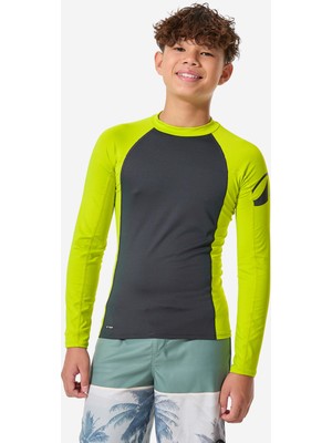 Decathlon Çocuk Slim Fit Uzun Kollu Uv Korumalı Tişört - Yeşil/gri - 500