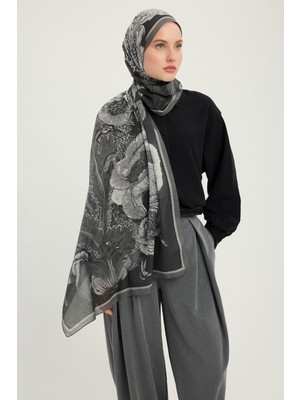 Schaless Mercan Bahçesi - Siyah - Efilia Desenli Şal - 70X190 cm