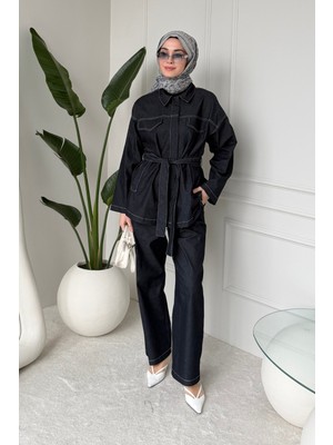 Tesettür Diyarı Bovon Denim Ceket Pantolon Tesettür Takım- Lacivert