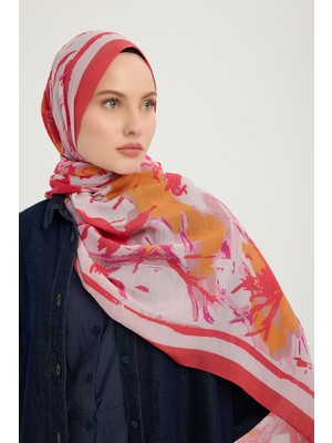 Schaless Özgür Fırçalar - Nar Çiçeği - Vierra Desenli Viskon Şal - 70X190 cm