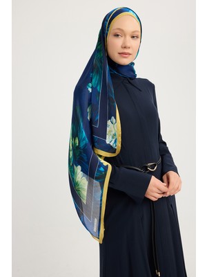 Schaless Gizli Bahçe - Lacivert - Aurora Desenli Janjan Şal - 70X190 cm