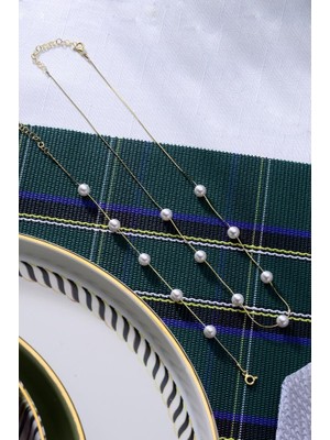 925 Ayar Gümüş Incili Set Bileklik - Kolye