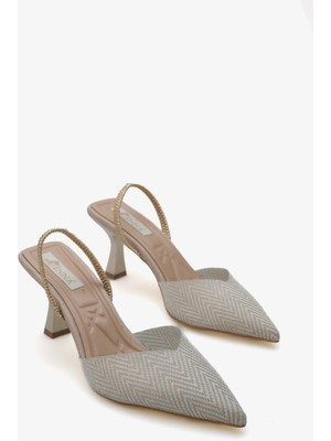 Şekes Kadın Abiye Taşlı Topuklu Ayakkabı - Altın