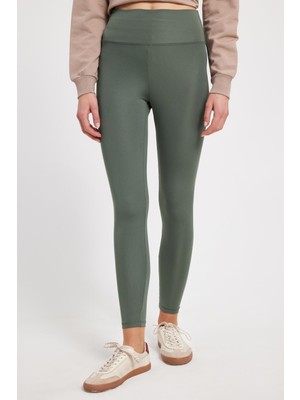 Tudors Kadın Slim Fit Dar Kesim Scuba Kumaş Beli Lastikli Haki Tayt