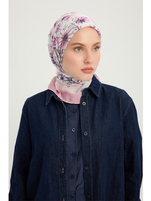 Schaless Sessiz Botanik - Pudra - Vierra Desenli Viskon Eşarp - 90X90 cm