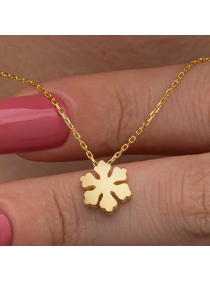 Tuncel Store 925 Ayar Gümüş Gold Kar Tanesi Kadın Kolye T8658 (945)
