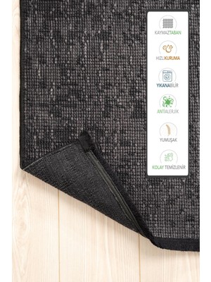 Cotto Home Rothi Pamuklu Kaymaz Taban Antrasit Banyo Paspası 60X100 60X50 Yıkanabilir Modern Şönil
