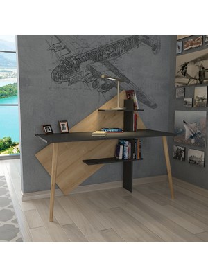 Lagomood Rüzgar Çalışma Masası Antrasit - Safir Meşe