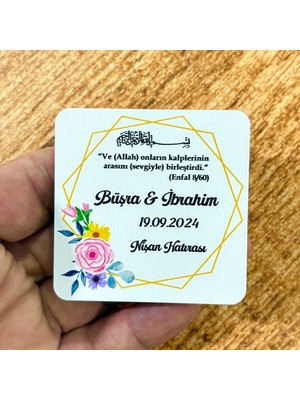 Hediyehanesi Nikah, Nişan, Düğün, Söz, Kına Hediyelik Ahşap Magnet – 20 Adet (6x6 Cm)