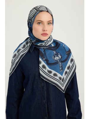 Schaless Süvarinin Arması - Lacivert - Vierra Desenli Viskon Eşarp - 90X90 cm
