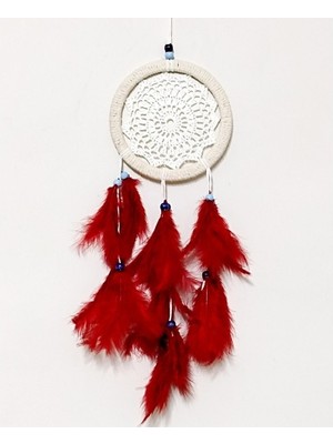 Nexgen Kırmızı Kuş Tüylü Dream Catcher El Yapımı Düş Kapanı Duvar Süsü MCHD-RSETT34