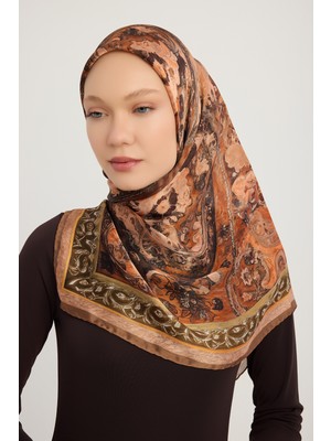 Schaless Altın Bahçe - Tarçın - Aurora Desenli Janjan Eşarp - 90X90 cm