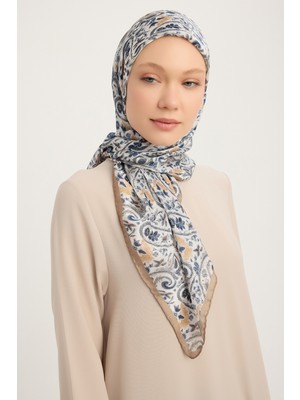 Schaless Etnik Bahar - Indigo - Aurora Desenli Janjan Eşarp - 90X90 cm