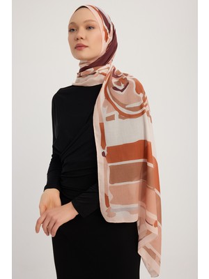 Schaless Pastel Yolculuk - Kahverengi - Efilia Desenli Şal - 70X190 cm
