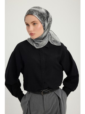 Schaless Köklerin Aynası - Gri - Efilia Desenli Eşarp - 90X90 cm