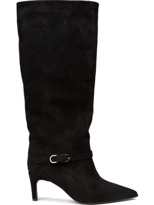 Kindep Yan Toka Detaylı Topuklu Kadın Çizme Siyah