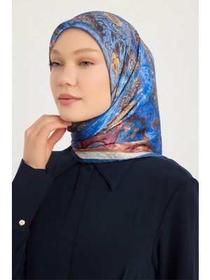 Schaless Altın Bahçe - Indigo - Aurora Desenli Janjan Eşarp - 90X90 cm