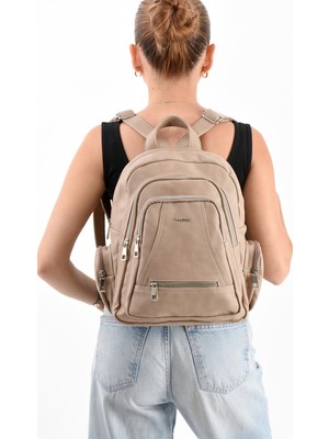 Mega Çanta Lizbon/yumuşak Deri Çok Bölmeli Kadın Sırt Çantası