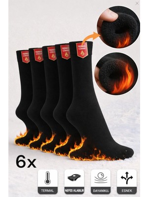 Mrc Tactical 6 Çift Kışlık Termal Çorap Uzun Kalın Soket Yünlü Havlu Siyah Çorap Erkek Kadın Giyim Unisex Pamuklu