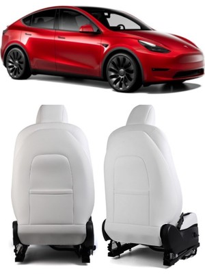 Ramm Tesla Model Y - Model 3 Ön Koltuk Arkası Koruyucu Kaplama - Sağ + Sol - 2 Adet - Beyaz