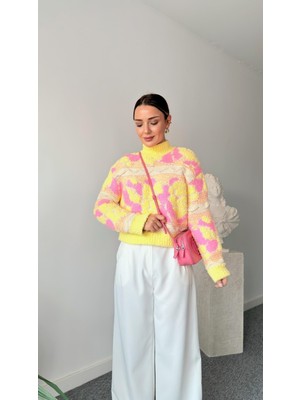 Deva By Gülten Berk Kadın Sarı Pembe Halı Örgü Triko Kazak