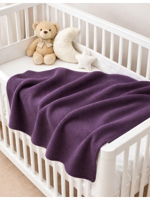 Organickid Cosy Bebek Mor Kalın Triko Battaniye 90X100