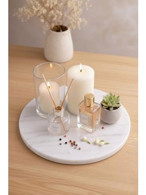 Gerçek Mermer Sunum Tabağı - 30 cm Yuvarlak Beyaz Mermer Tepsi