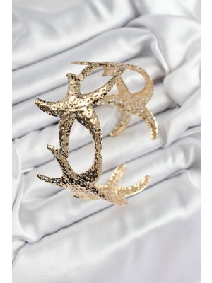Twin Store Pirinç Sıralı Deniz Yıldızı Model Gold Renk Kadın Pazu Bileklik