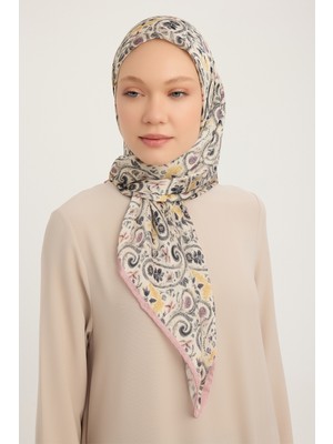 Schaless Etnik Bahar - Pudra - Aurora Desenli Janjan Eşarp - 90X90 cm