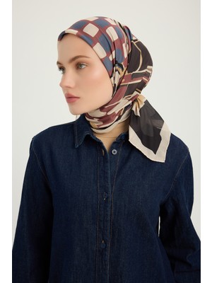 Schaless Pastel Yolculuk - Bordo - Efilia Desenli Eşarp - 90X90 cm