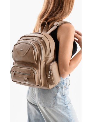 Mega Çanta Lizbon Deri Çok Bölmeli Kadın Sırt Çantası