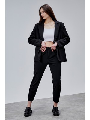 Bolivente Siyah Kruvaze Regular Blazer Takım