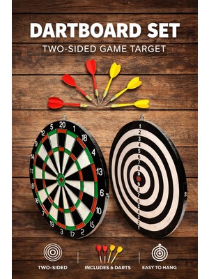 Faial Dart Tahtası Seti 17 Inç Büyük Boy Çift Taraflı Dart Tahtası Oyun Seti