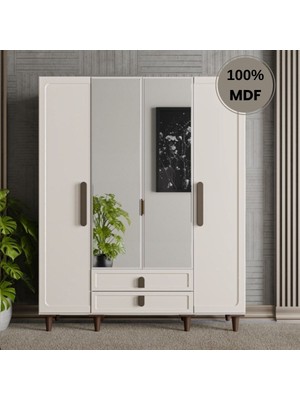 Comiet Himalaya Ayaklı Tasarım Aynalı 4 Kapak Mdf Gardırop