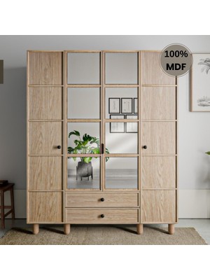 Comiet Piano Ayaklı Tasarım Aynalı 4 Kapak Mdf Gardırop