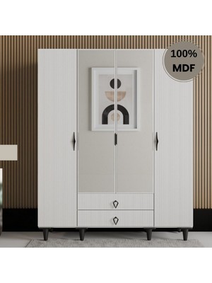 Comiet Athena Ayaklı Tasarım Aynalı 4 Kapak Mdf Gardırop