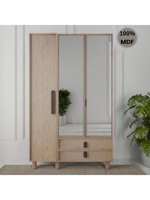 Comiet Newton Ayaklı Tasarım Aynalı 3 Kapak Mdf Gardırop