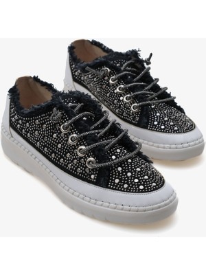 İnna Butikk Vola Kadın Dolgu Sneaker Spor Ayakkabı - Siyah Platin Taş