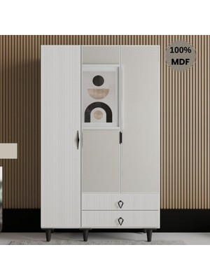 Comiet Athena Ayaklı Tasarım Aynalı 3 Kapak Mdf Gardırop