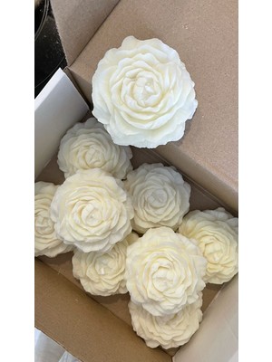 Lumieri Candle El Yapımı Kokusuz Açmış Şakayik Gül Dekoratif Mum– Vanılya Kokulu-Kırık Beyaz -7 cm 9'lü