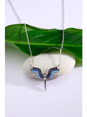 925 Ayar Gümüş Mavi Taşlı Anka Kolye