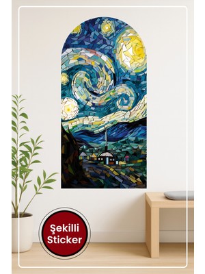 KOSS Dijital Yıldızlı Gece Mozaik Deseni Oval Şekilli Duvar Sticker Van Gogh Temalı Dekor Tasarımı