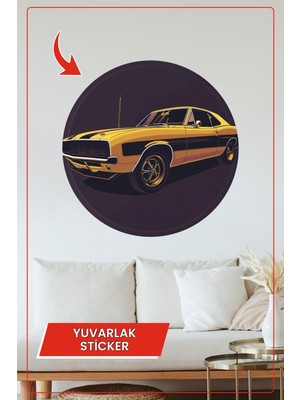 KOSS Dijital Retro Klasik Araba Yuvarlak Sticker Gece Temalı Dekoratif Çıkartma Ev Ofis Duvar Dekoru