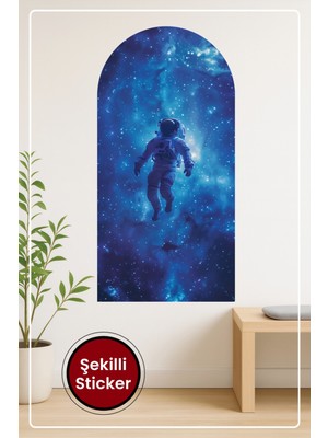 KOSS Dijital Oval Şekilli Uzay Temalı Astronot Figürü Yıldızlı Derin Mavi Gökyüzü Duvar Sticker